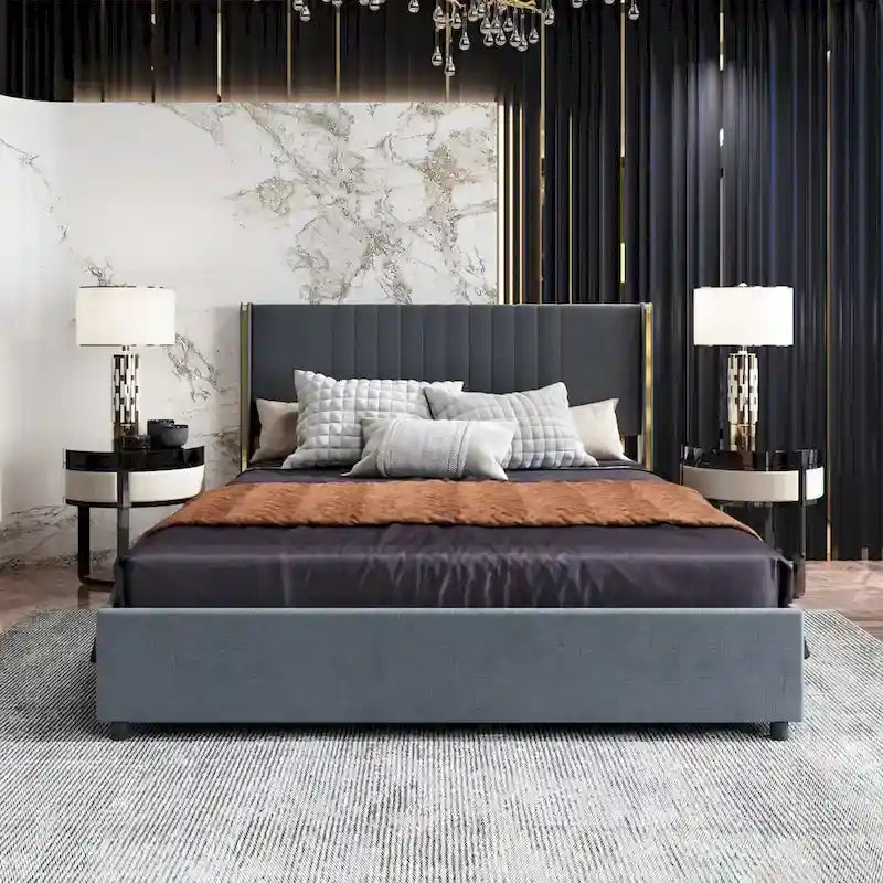 LED Platform Bed with Storage Drawer - Contemporary Bedroom Furniture