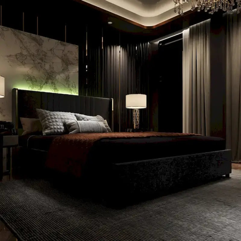 LED Platform Bed with Storage Drawer - Contemporary Bedroom Furniture