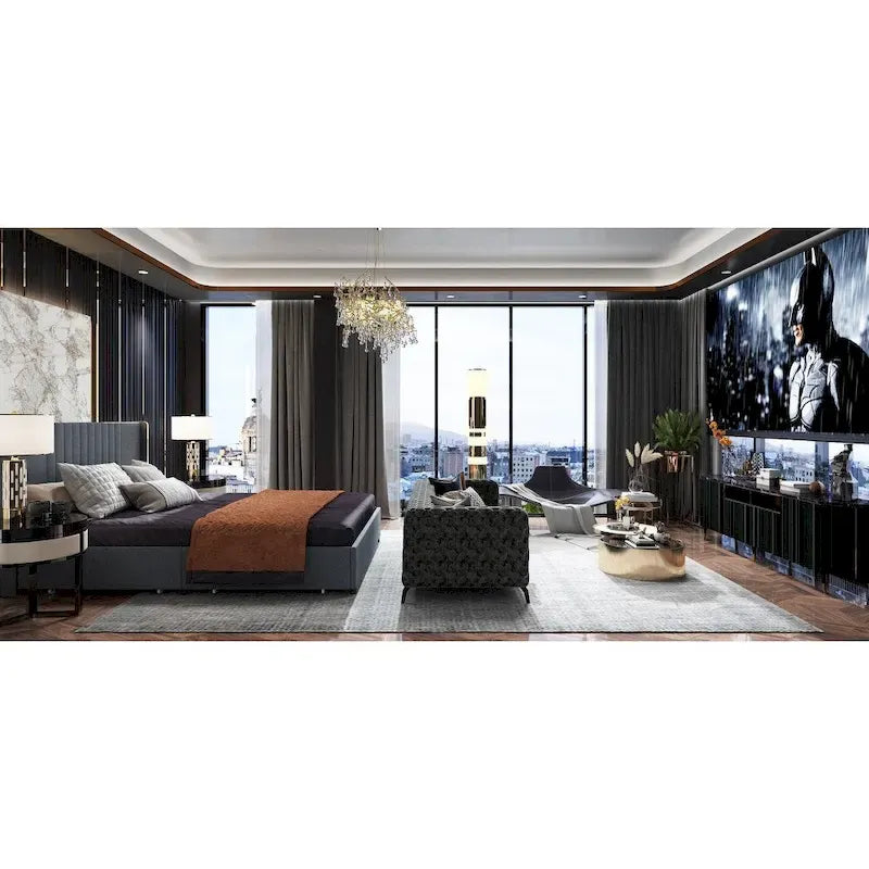 LED Platform Bed with Storage Drawer - Contemporary Bedroom Furniture