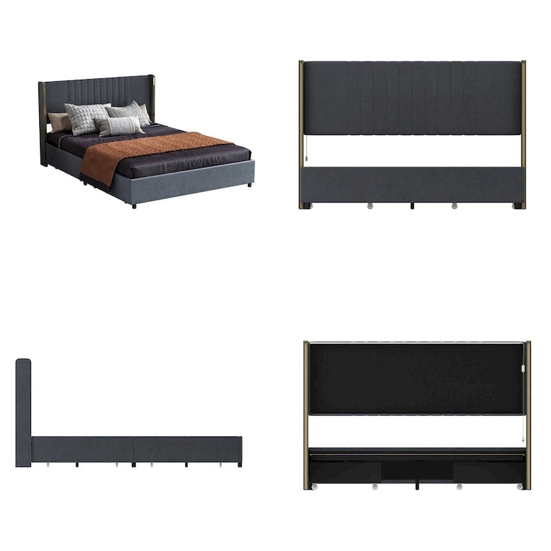 LED Platform Bed with Storage Drawer - Contemporary Bedroom Furniture
