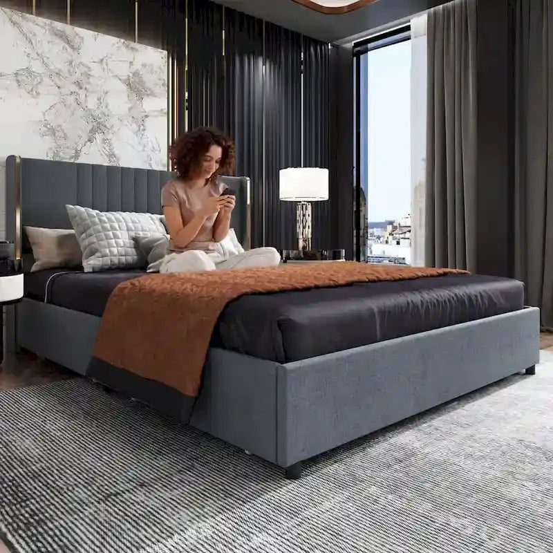 LED Platform Bed with Storage Drawer - Contemporary Bedroom Furniture