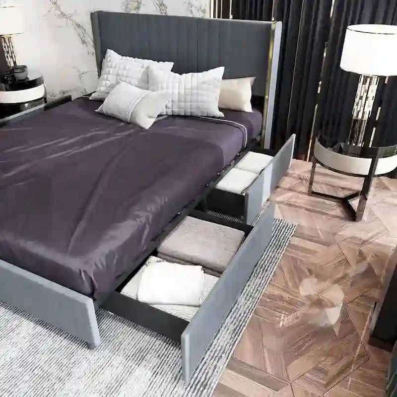LED Platform Bed with Storage Drawer - Contemporary Bedroom Furniture