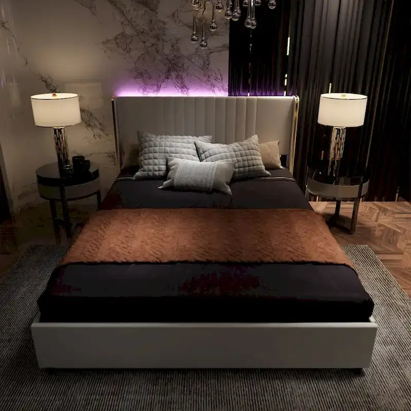 LED Platform Bed with Storage Drawer - Contemporary Bedroom Furniture