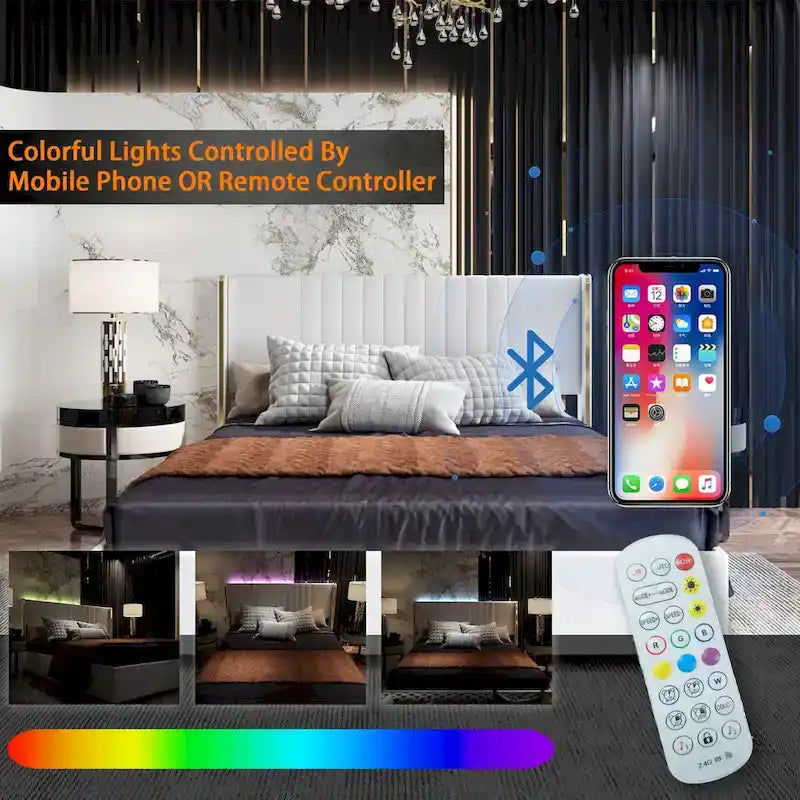 LED Platform Bed with Storage Drawer - Contemporary Bedroom Furniture