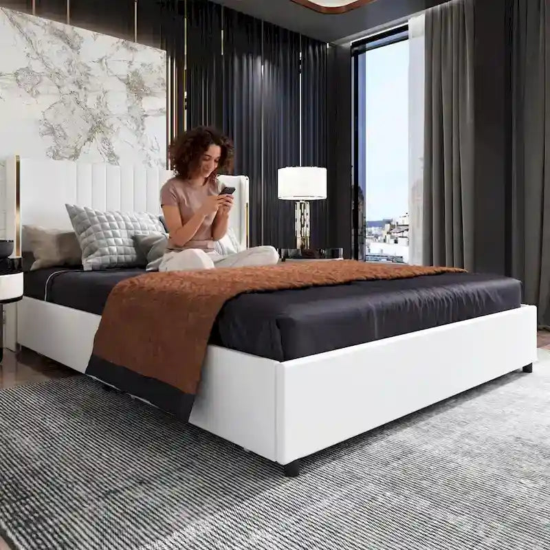 LED Platform Bed with Storage Drawer - Contemporary Bedroom Furniture