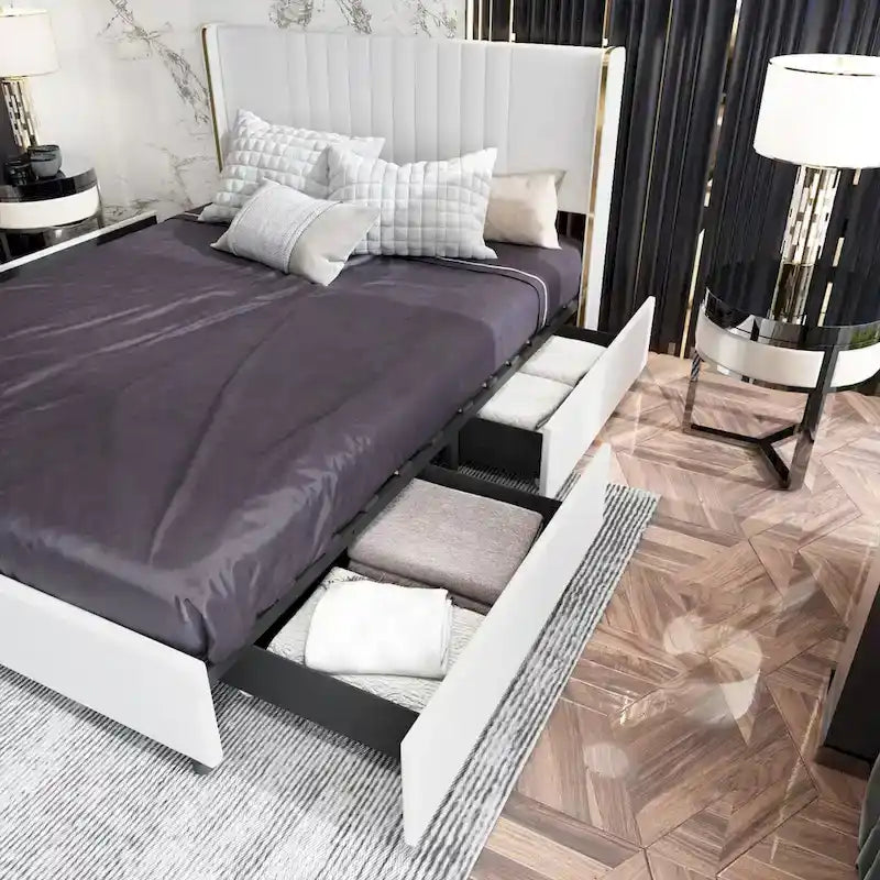 LED Platform Bed with Storage Drawer - Contemporary Bedroom Furniture