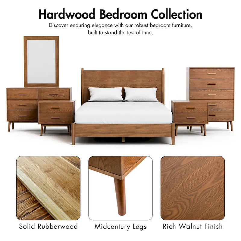 Furniture of America Beau Midcentury Walnut 2-Piece Dresser and Mirror Set