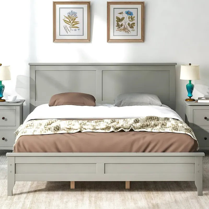 Queen Size Platform Bed, Modern Solid Wood Full Platform Bed Frame, No Box Spring Needed