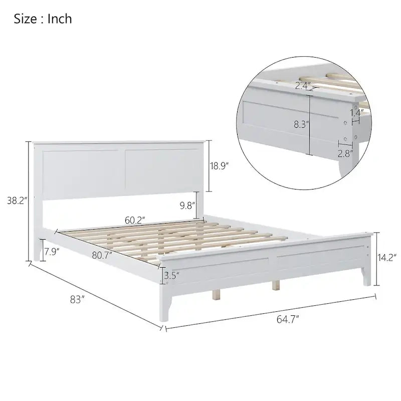 Queen Size Platform Bed, Modern Solid Wood Full Platform Bed Frame, No Box Spring Needed