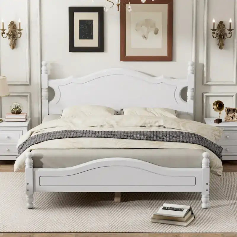 Queen Size Wood Platform Bed Frame,Retro Style Platform Bed with Wooden Slat Support