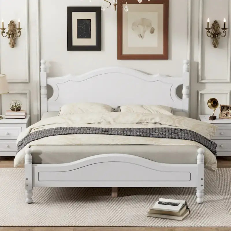 Queen Size Wood Platform Bed Frame,Retro Style Platform Bed with Wooden Slat Support