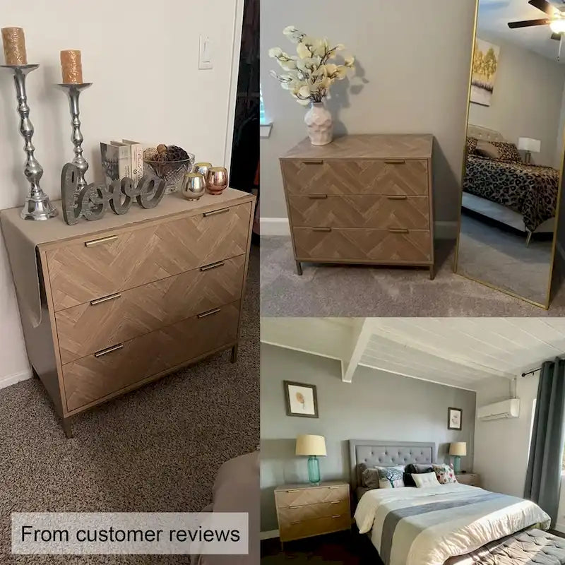 Anmytek Mid-Century Modern 3-Drawer Wood Dresser Natural Oak Chest of Drawers for Bedroom