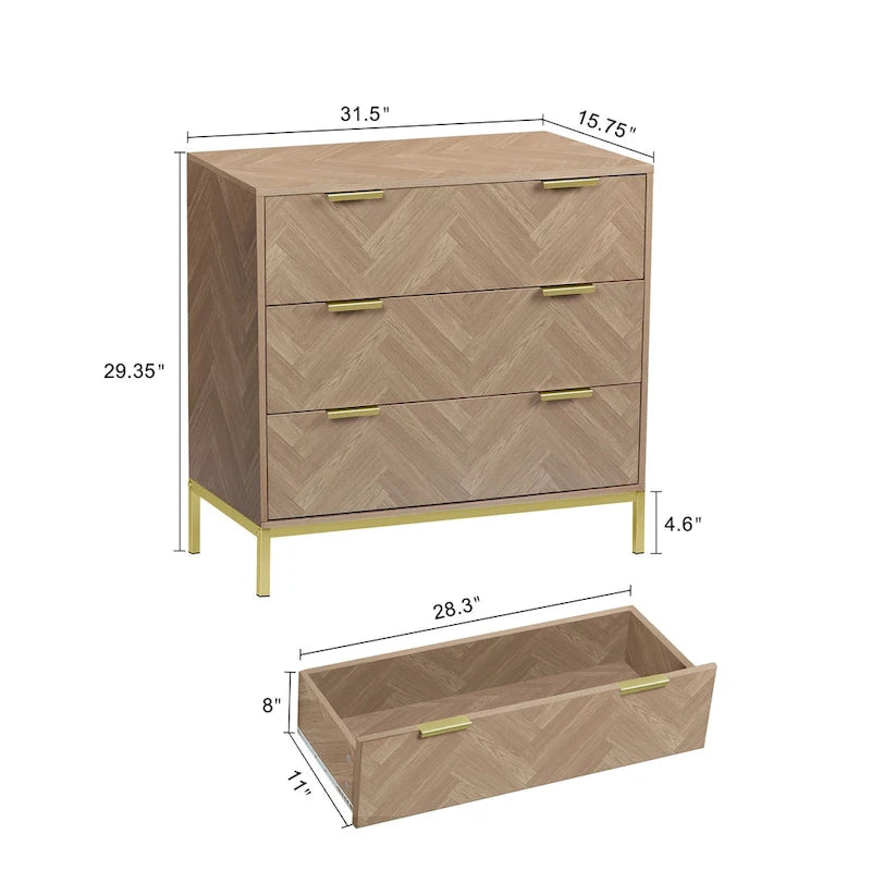 Anmytek Mid-Century Modern 3-Drawer Wood Dresser Natural Oak Chest of Drawers for Bedroom