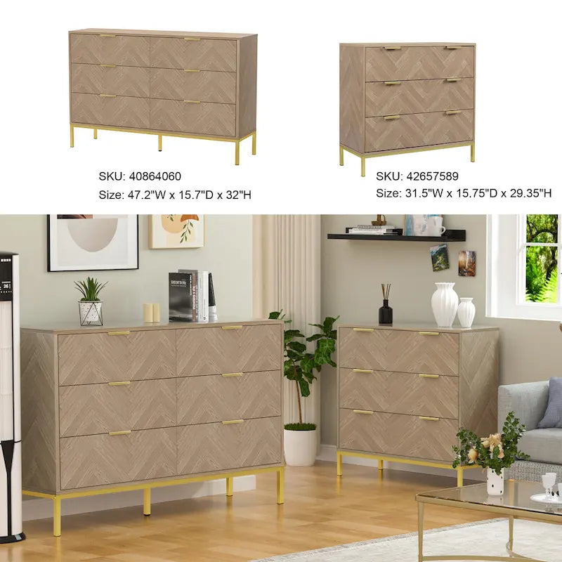 Anmytek Mid-Century Modern 3-Drawer Wood Dresser Natural Oak Chest of Drawers for Bedroom