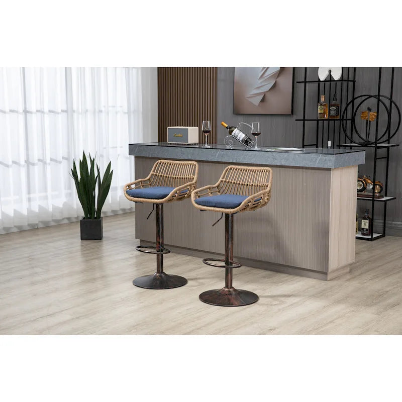 Set of 2 Swivel Upholstered Adjustable Counter Height Bar Stools With Footrest