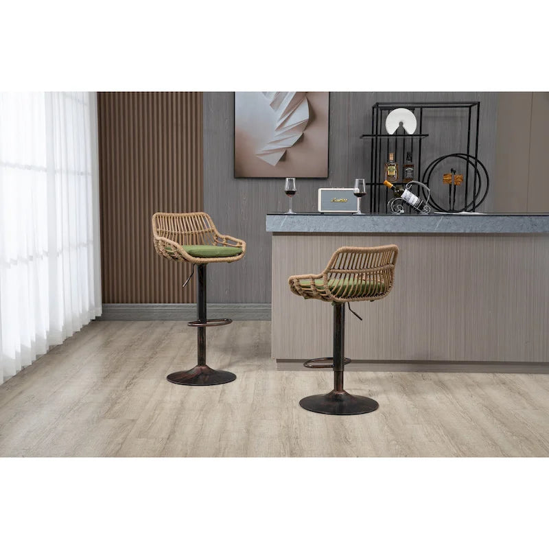 Set of 2 Swivel Upholstered Adjustable Counter Height Bar Stools With Footrest