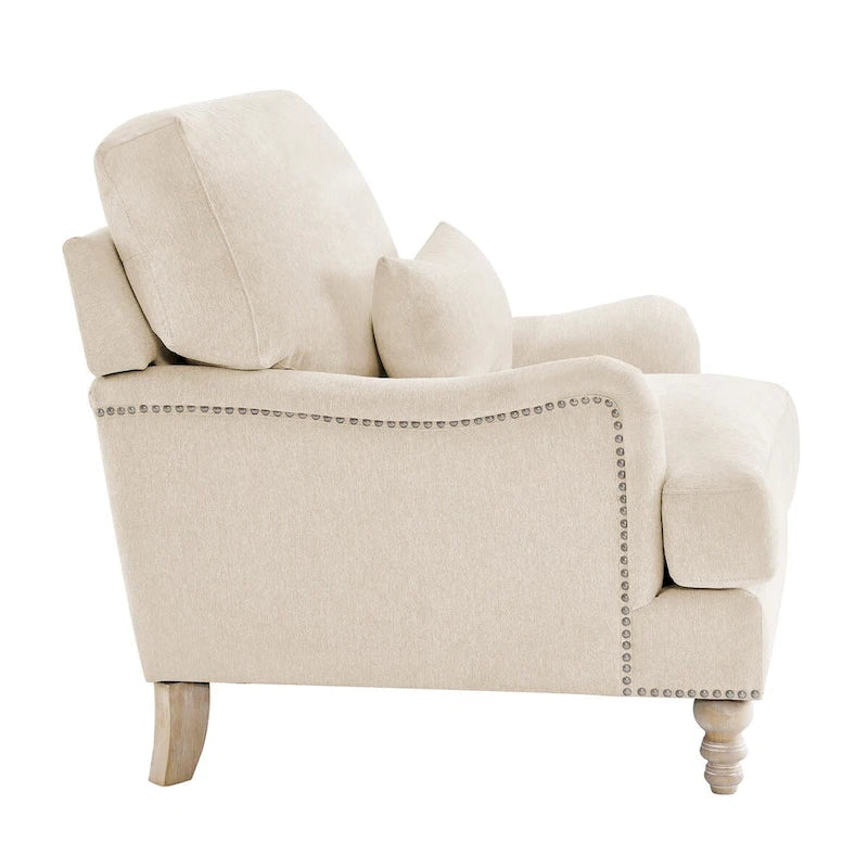 Modern Accent Chair Upholstered Solid Wood Frame with Lumbar Pillow Living Room Armchair