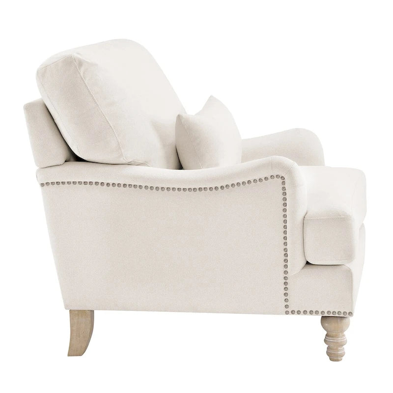 Modern Accent Chair Upholstered Solid Wood Frame with Lumbar Pillow Living Room Armchair