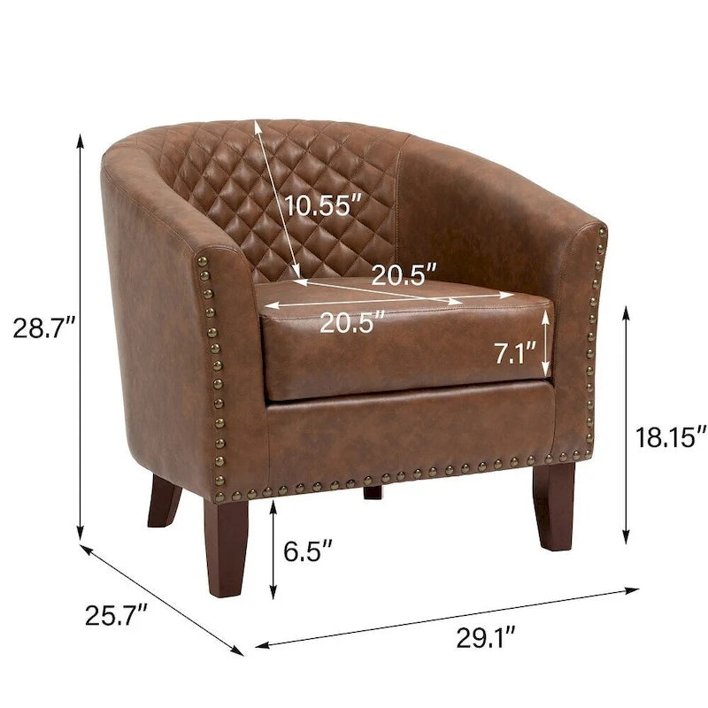 Faux Leather Tufted Nailheads Upholstered Barrel Accent Chairs