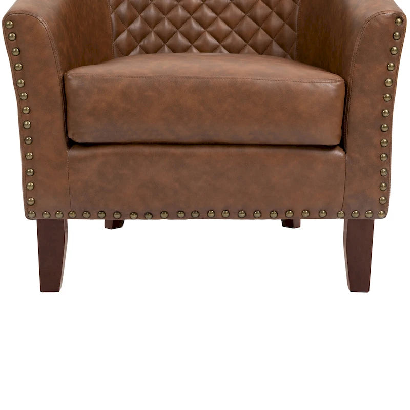 Faux Leather Tufted Nailheads Upholstered Barrel Accent Chairs