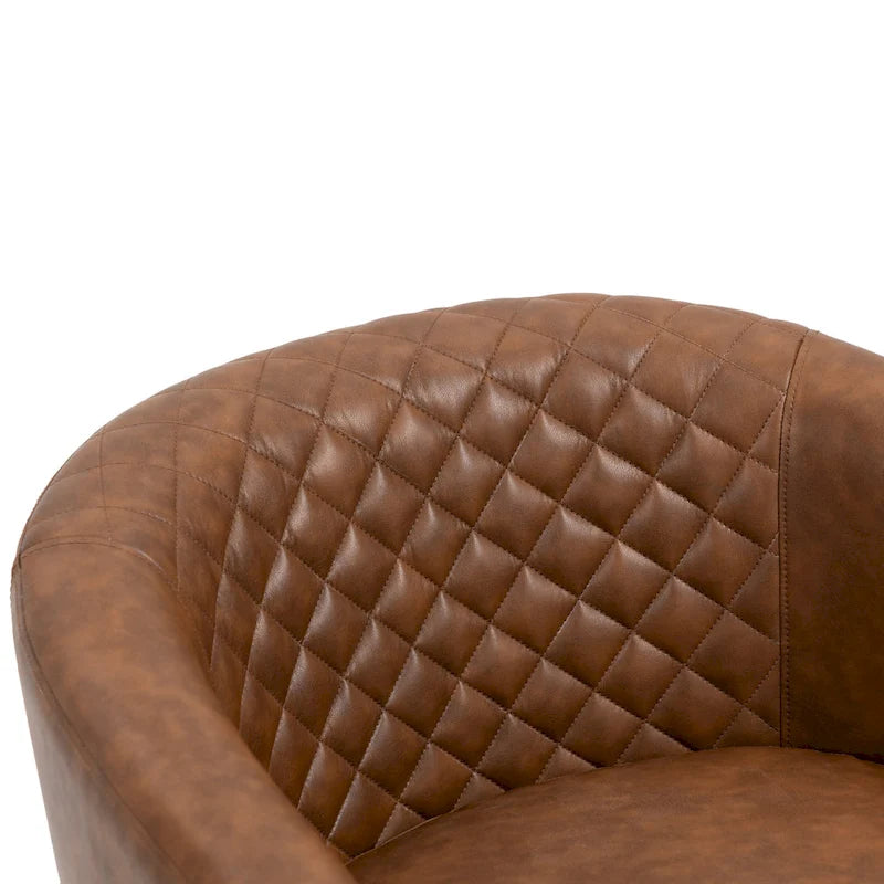 Faux Leather Tufted Nailheads Upholstered Barrel Accent Chairs