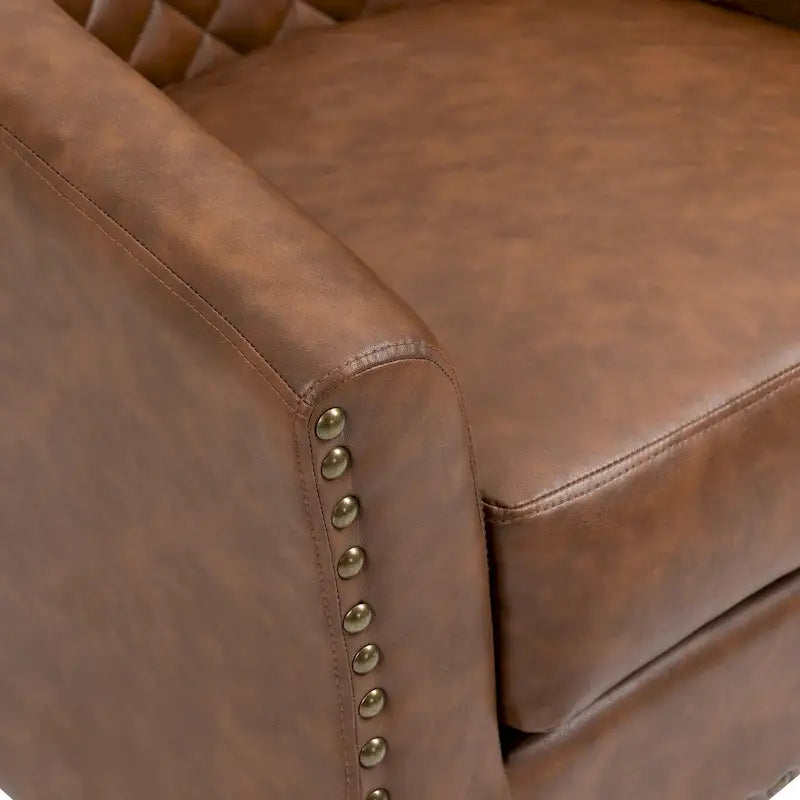 Faux Leather Tufted Nailheads Upholstered Barrel Accent Chairs