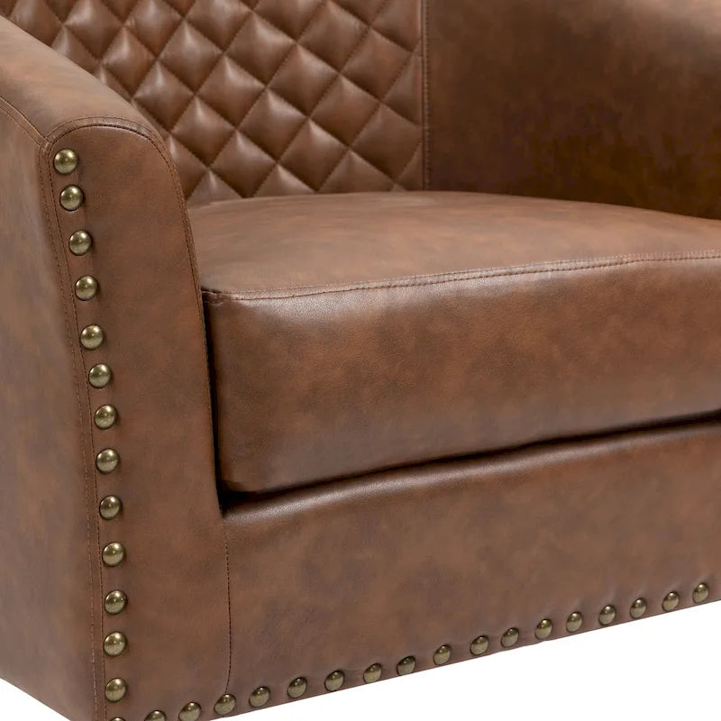 Faux Leather Tufted Nailheads Upholstered Barrel Accent Chairs
