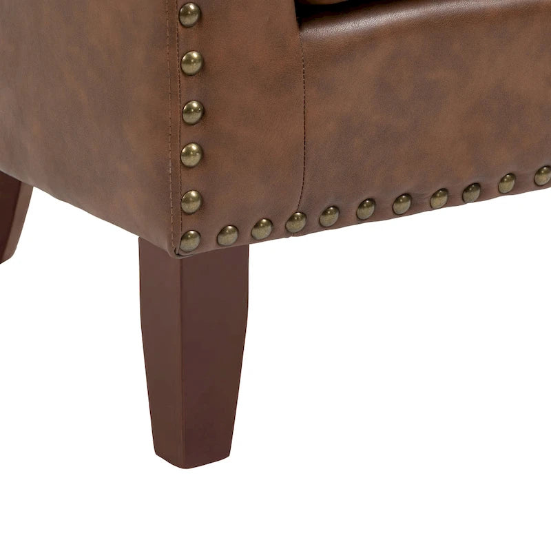 Faux Leather Tufted Nailheads Upholstered Barrel Accent Chairs