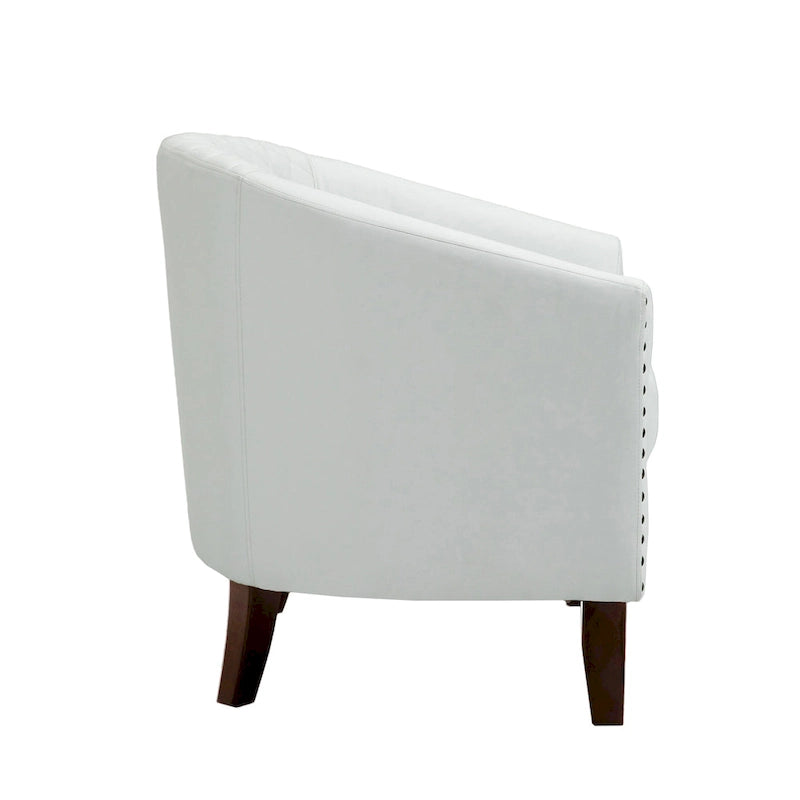 Faux Leather Tufted Nailheads Upholstered Barrel Accent Chairs