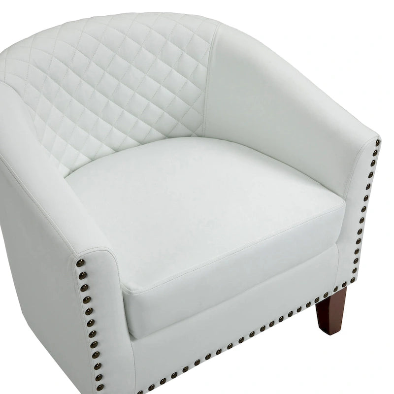 Faux Leather Tufted Nailheads Upholstered Barrel Accent Chairs