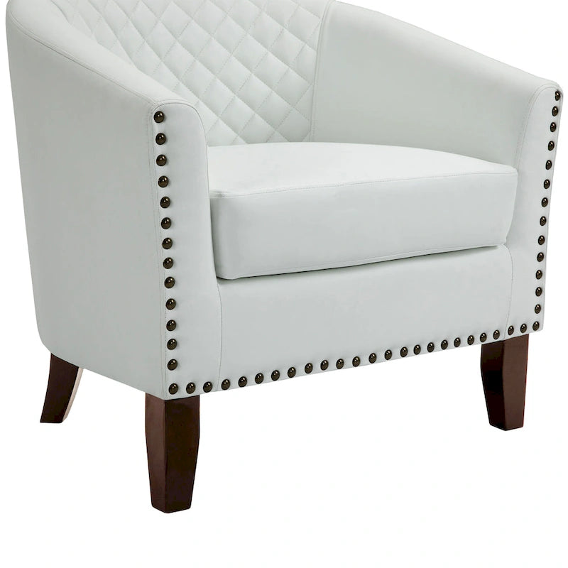 Faux Leather Tufted Nailheads Upholstered Barrel Accent Chairs