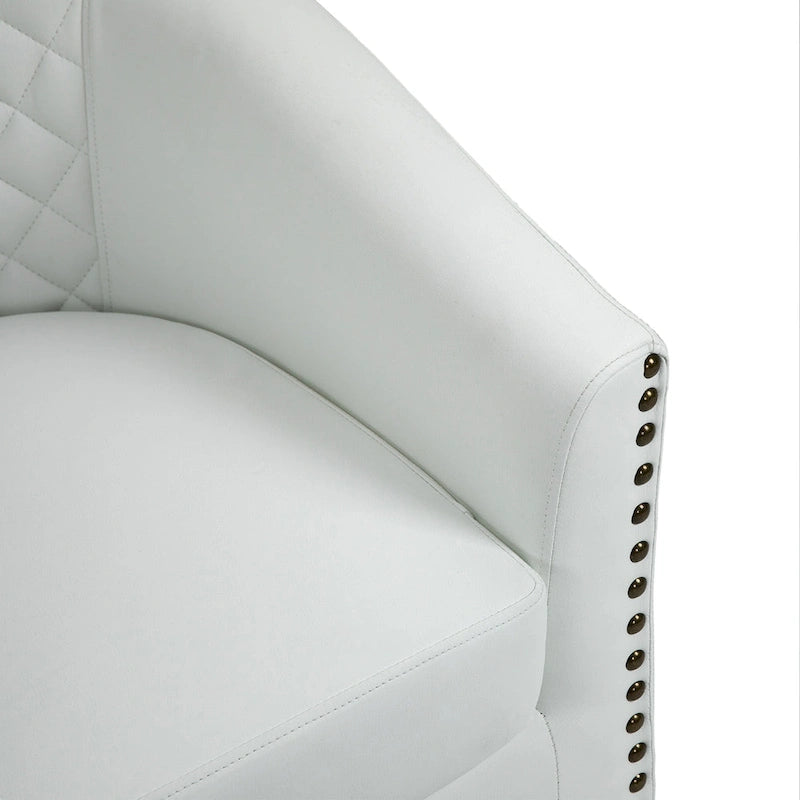 Faux Leather Tufted Nailheads Upholstered Barrel Accent Chairs