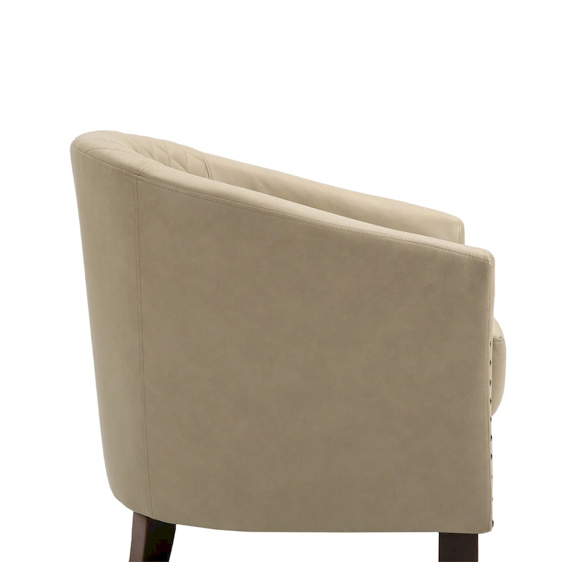 Faux Leather Tufted Nailheads Upholstered Barrel Accent Chairs