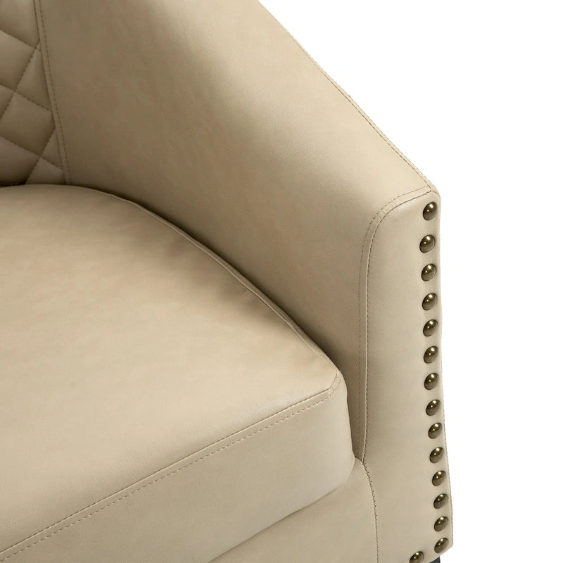 Faux Leather Tufted Nailheads Upholstered Barrel Accent Chairs