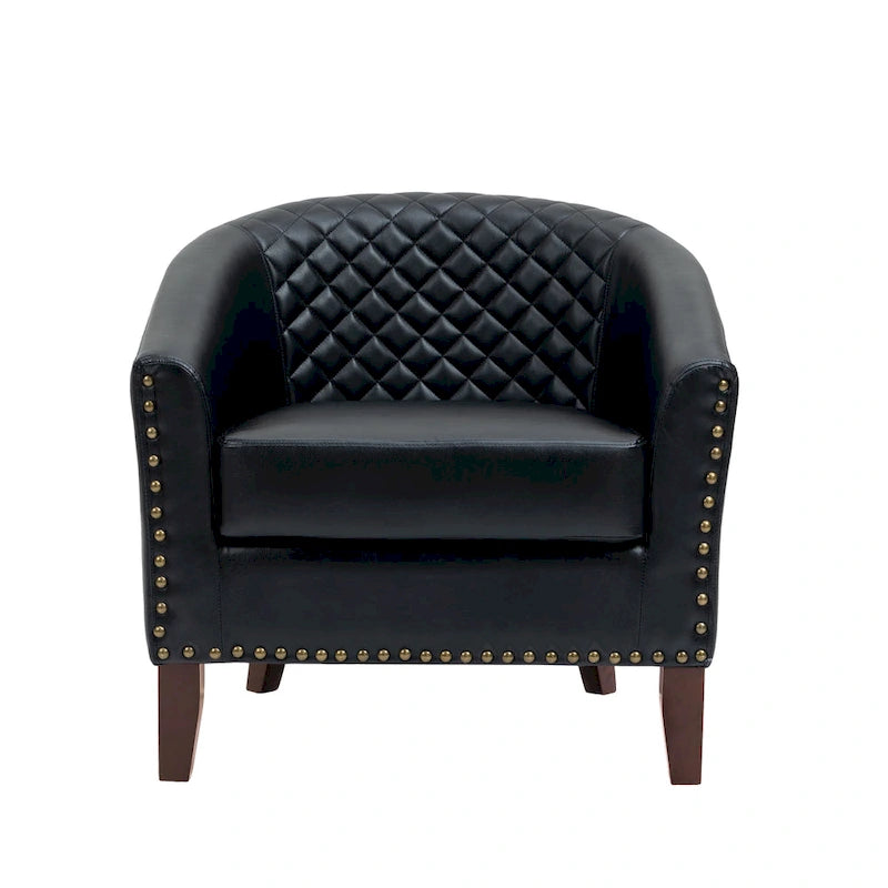 Faux Leather Tufted Nailheads Upholstered Barrel Accent Chairs