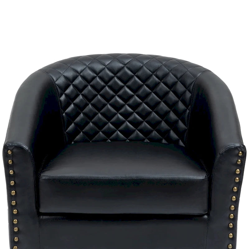 Faux Leather Tufted Nailheads Upholstered Barrel Accent Chairs