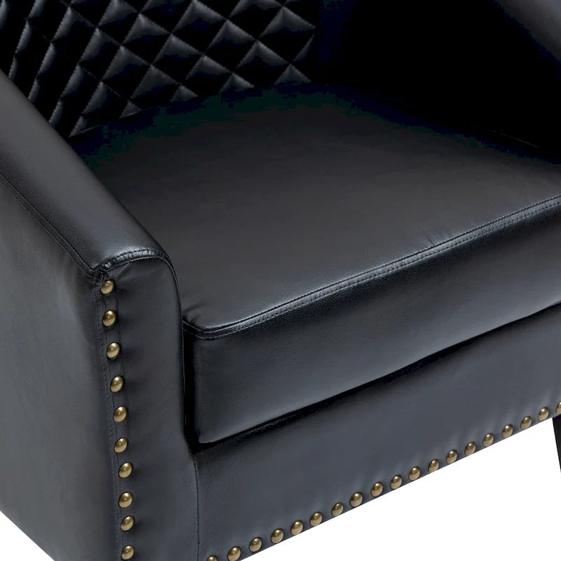 Faux Leather Tufted Nailheads Upholstered Barrel Accent Chairs