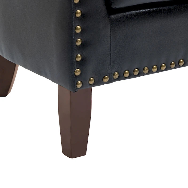 Faux Leather Tufted Nailheads Upholstered Barrel Accent Chairs