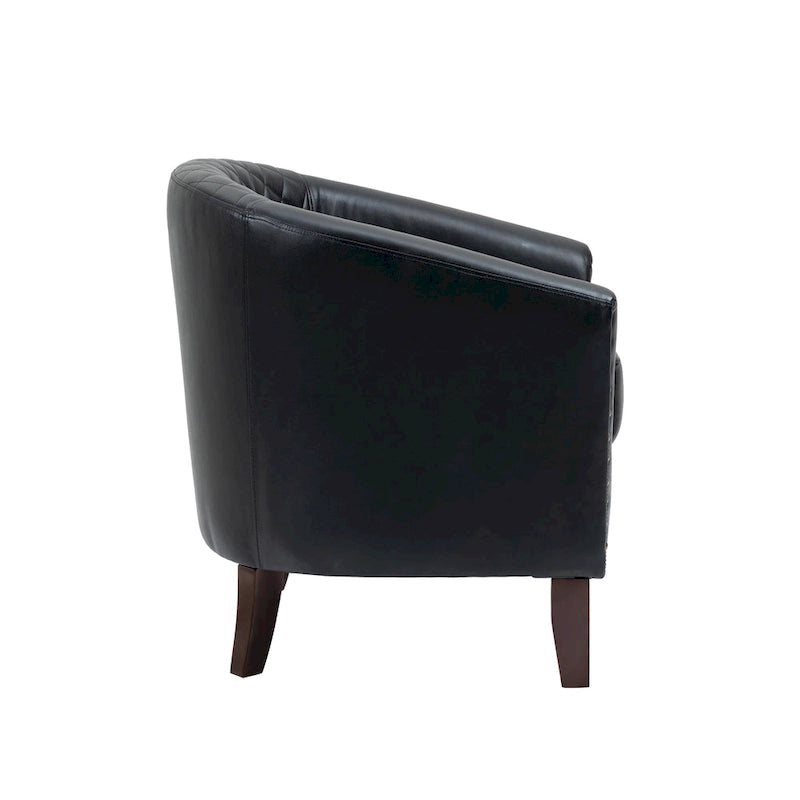 Faux Leather Tufted Nailheads Upholstered Barrel Accent Chairs