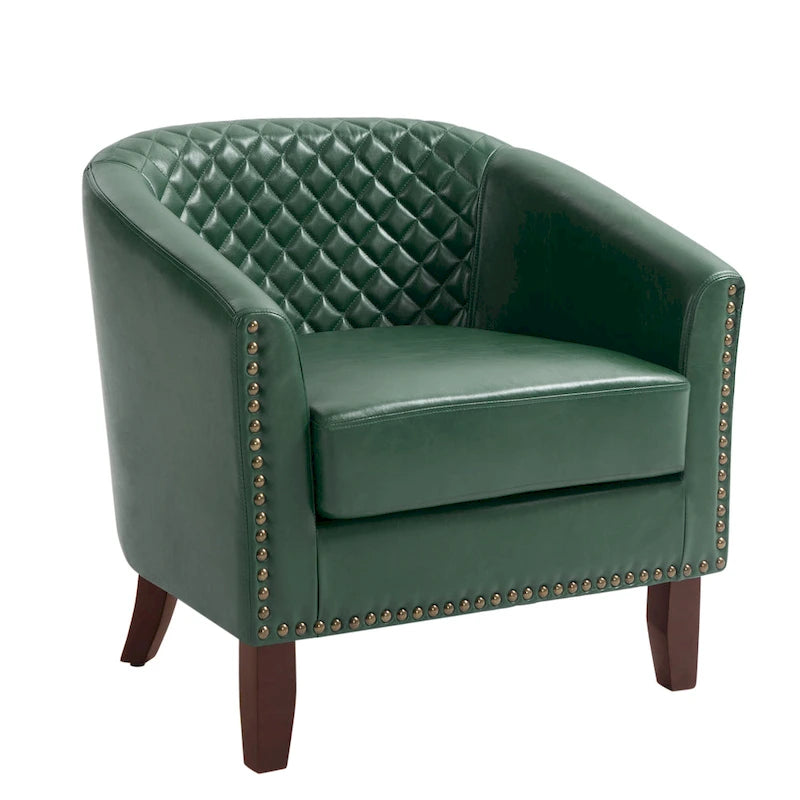 Faux Leather Tufted Nailheads Upholstered Barrel Accent Chairs