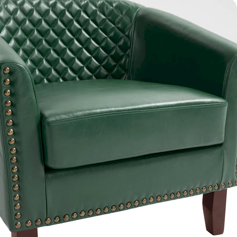 Faux Leather Tufted Nailheads Upholstered Barrel Accent Chairs