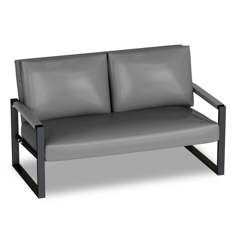 Mieres Mid-Century Style Faux Leather Loveseat Sofa with Steel Frame