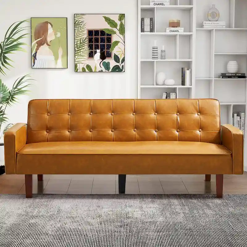 Sofa Bed, Futon Couch Bed, Faux Leather Love Seats Sofa, Loveseat Sleeper Bed For Living Room, Guest