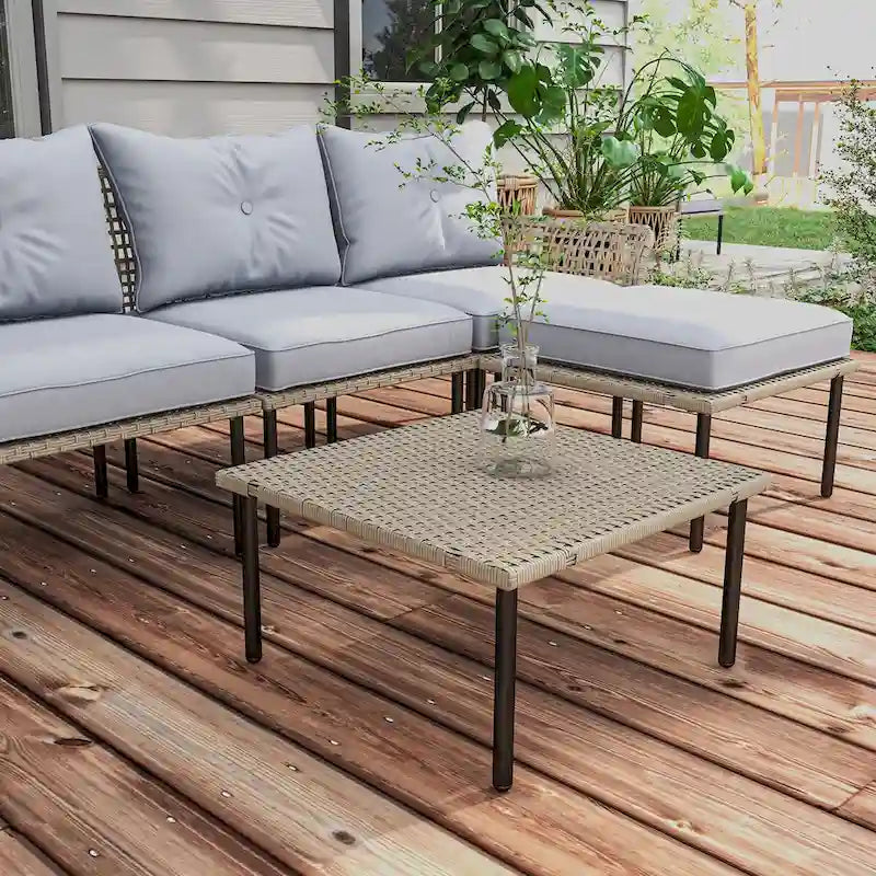 Outsunny 5 Piece Patio Furniture Set, Outdoor Conversation Set with L-Shaped Sofa, Cushions, for Backyard, Lawn and Pool