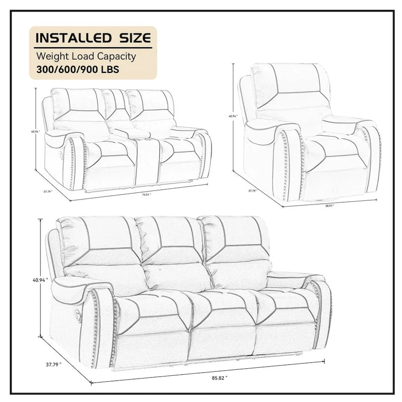 Contemporary Reclining Seating Collection Functional Sectional Sofa Set
