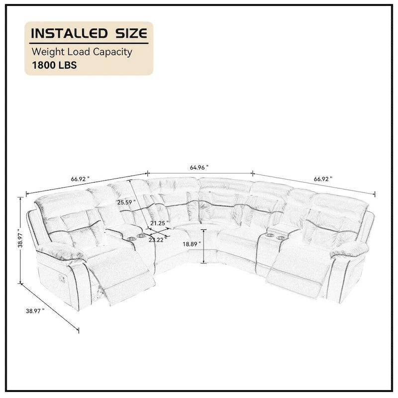 Contemporary Reclining Seating Collection Functional Sectional Sofa Set