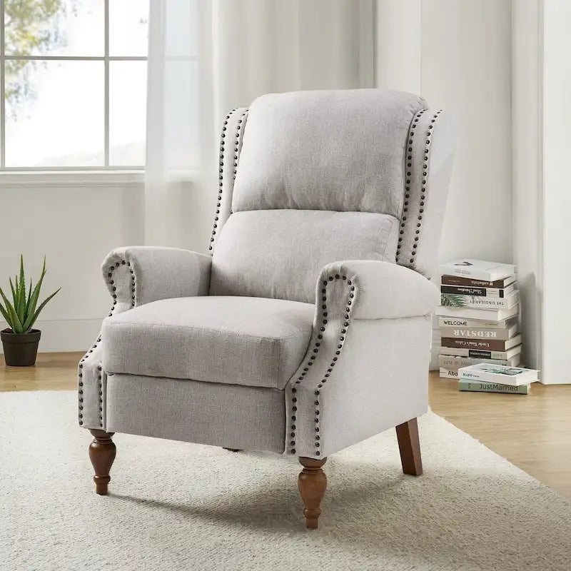 Terri Traditional Roll Arm Manual Recliner with Solid Wood Legs by HULALA HOME