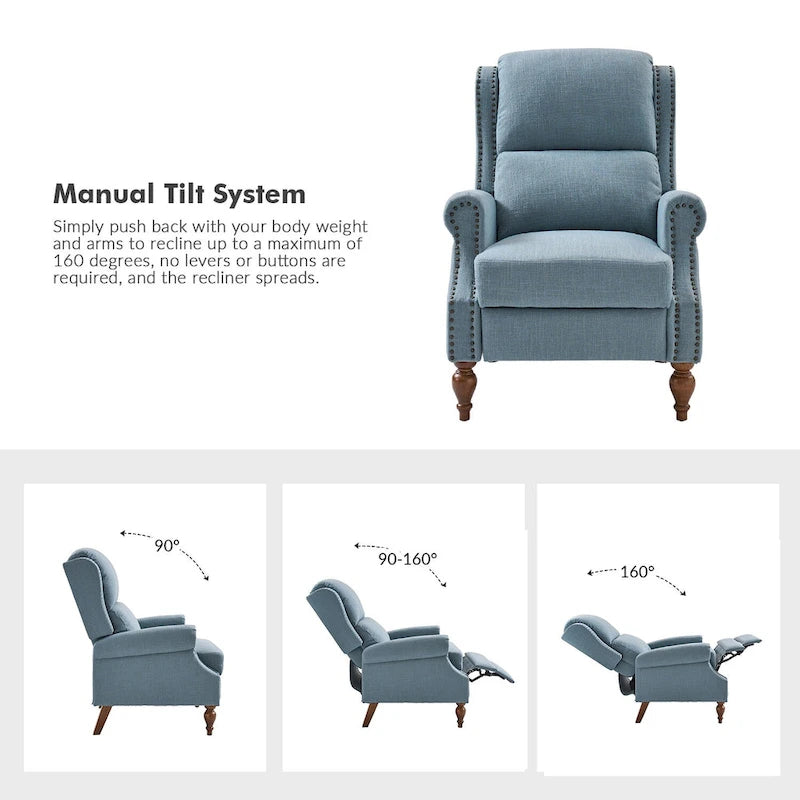 Terri Traditional Roll Arm Manual Recliner with Solid Wood Legs by HULALA HOME