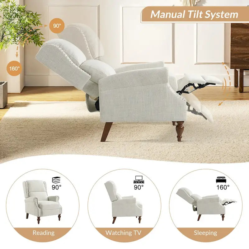 Terri Traditional Roll Arm Manual Recliner with Solid Wood Legs by HULALA HOME