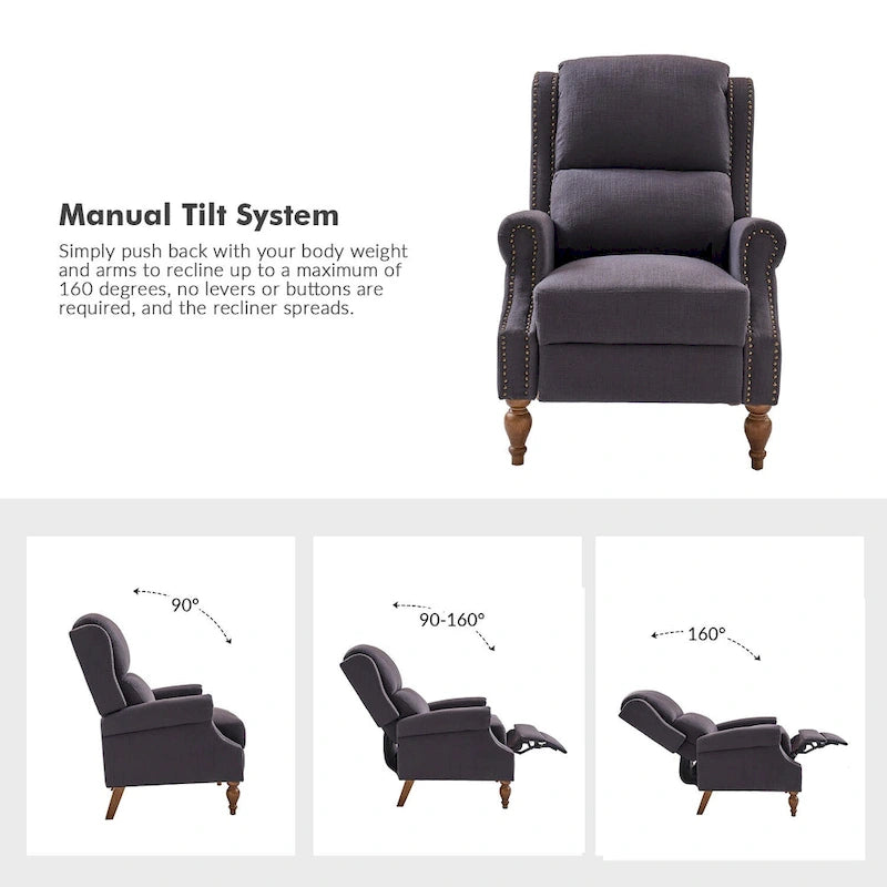 Terri Traditional Roll Arm Manual Recliner with Solid Wood Legs by HULALA HOME